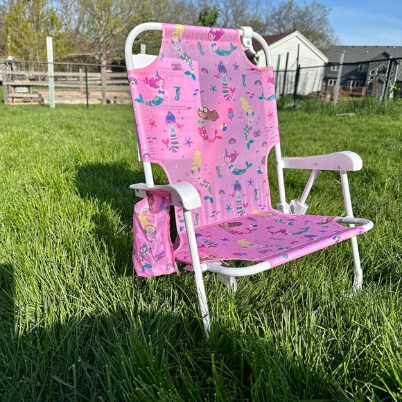 TOMMY BAHAMA Beach Chair Age 3-6 Years Pink Mermaid Cup Holder Umbrella Collapse - Picture 8 of 10